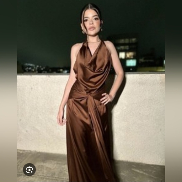 Zara Satin Effect Halter Midi Dress - Picture 12 of 12